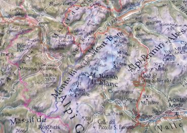 Map of the Alps West Detail Mont Blanc