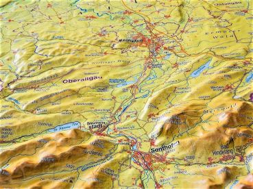 Raised relief map of  Lake of Constance and Allgäu