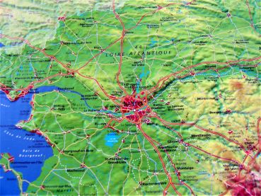 Raised relief map Pays de la Loire