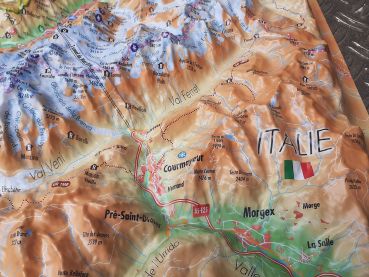 Raised relief map Mont Blanc