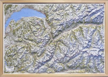 Carte du relief du Valais, du lac Léman et du Mont-Blanc