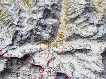 Relief map Valais Lake Geneva and Mt.Blanc and Matterhorn