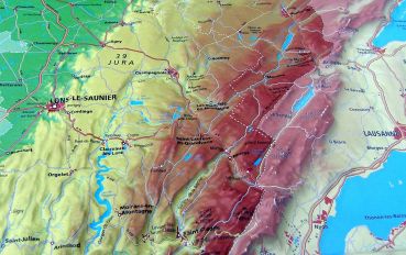 Raised relief map Franche-Comté
