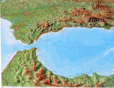 Relief Map of the Iberian Peninsula, large