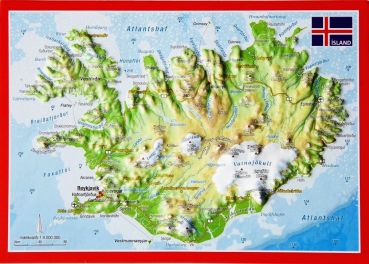 Raised relief map postcard Iceland - Kopie