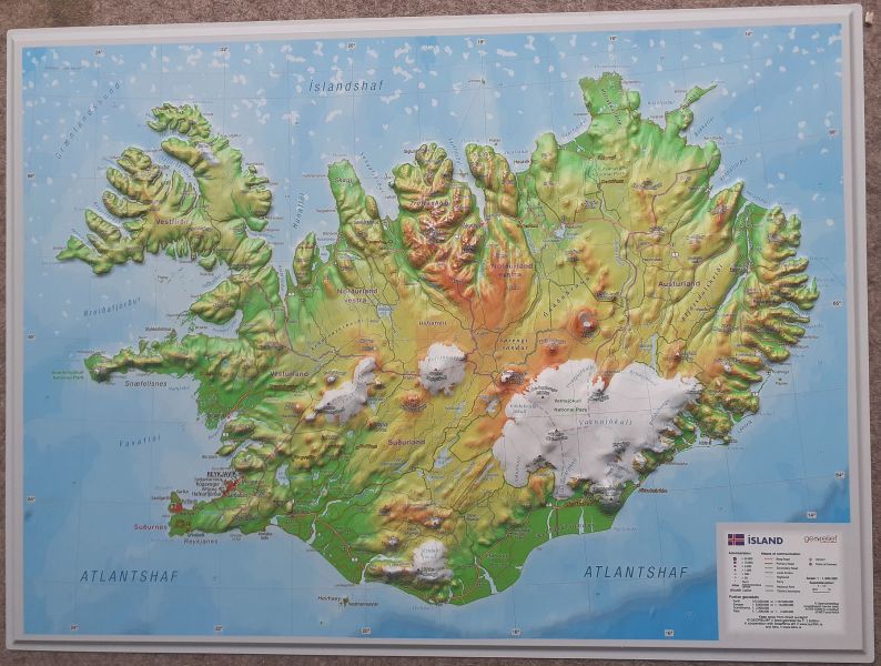 Raised relief map Iceland