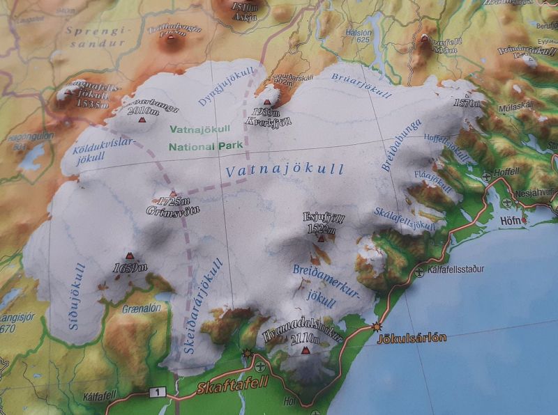 Raised relief map Iceland