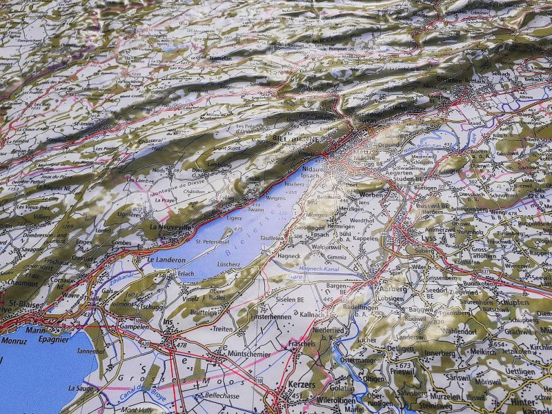 Relief map Jura and Bern Lake Biel