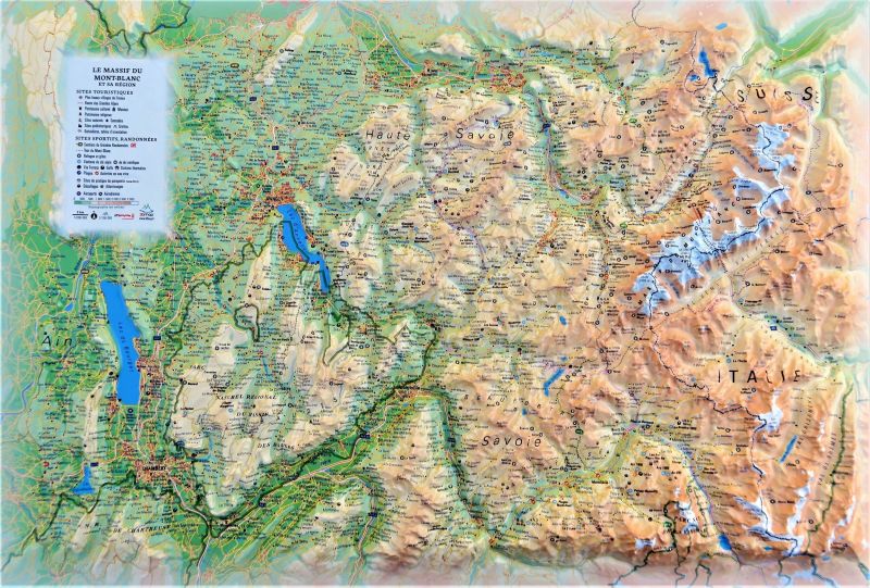 Raised relief map Mont Blanc and Annecy, small