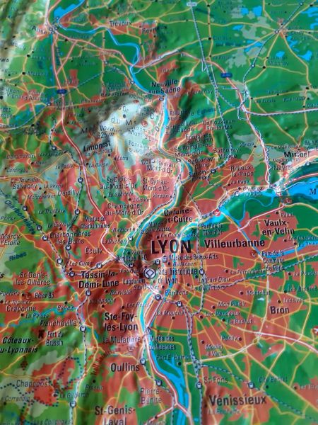 Raised relief map Lyon and Parc du Pilat