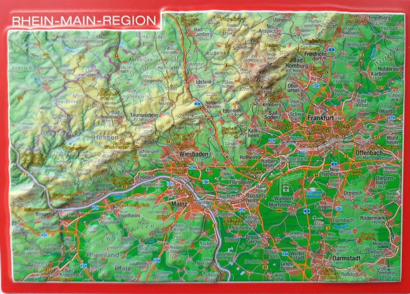 Raised relief postcard Rhine-Main region