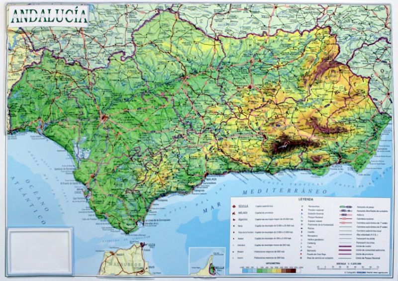 Raised relief map Andalusia