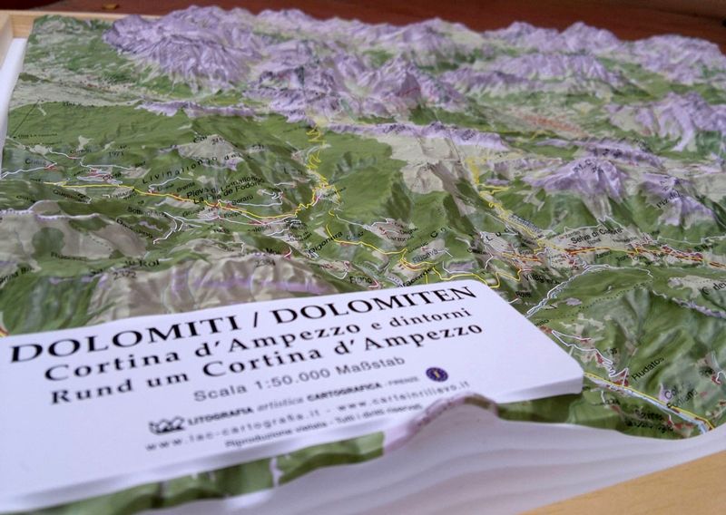 Raised relief map Dolomites Cortina