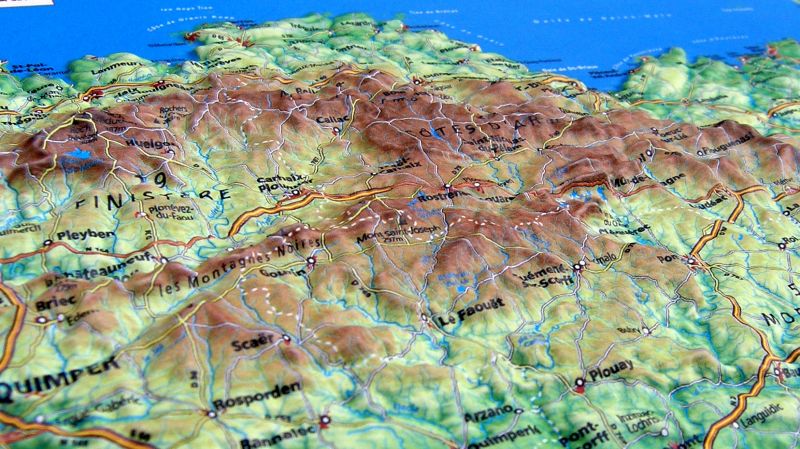 Raised relief map Bretagne