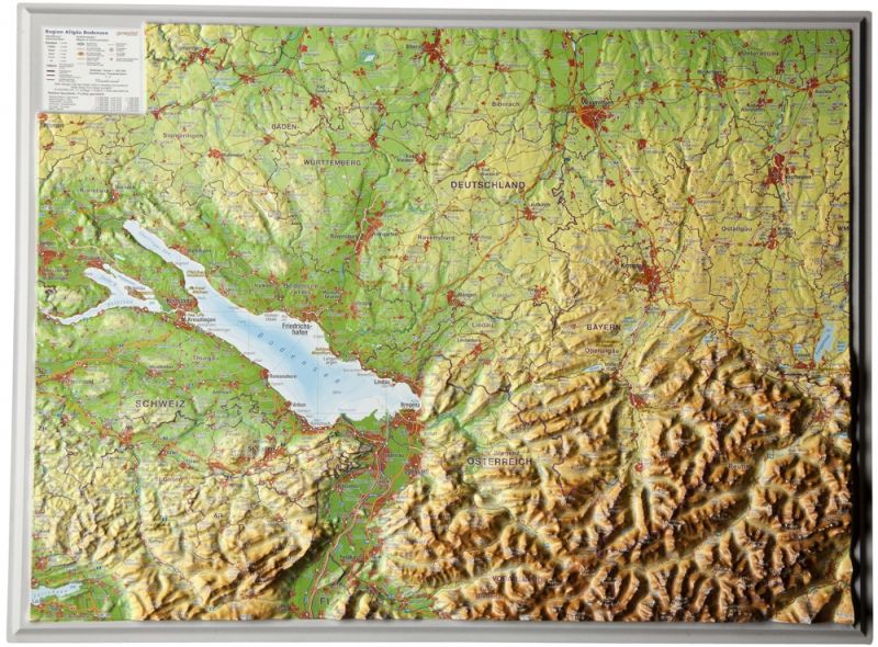 Raised relief map Allgäu and lake of constance
