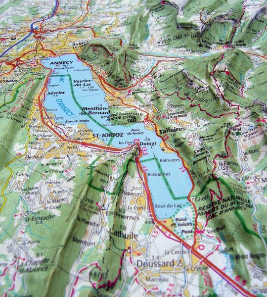 Raised relief map Mont Blanc and Annecy, big
