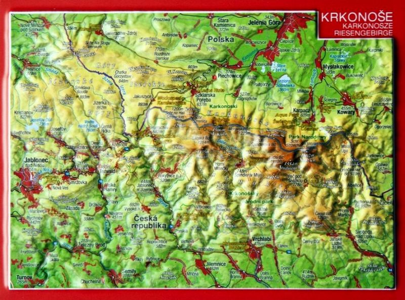 Reliefpostkarte Riesengebirge - 3D-Relief Wandkarten
