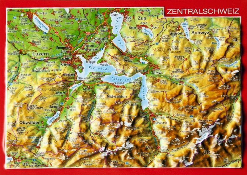 Carte postale en relief Suisse centrale