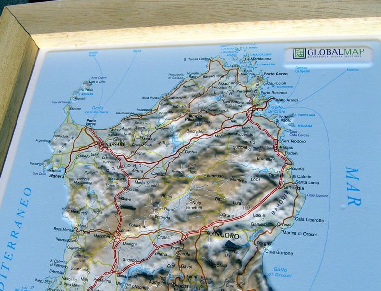 Raised relief map Sardinia A4
