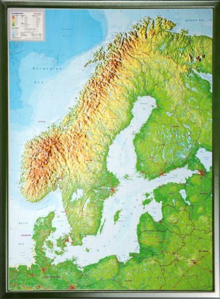 Raised relief map Scandinavia