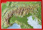 Raised relief map as postcard Alpen - framed